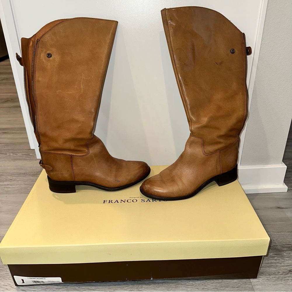 Franco Sarto Women's Tan Leather Up the Knee Boots 7 1/2 M - Picture 3 of 10